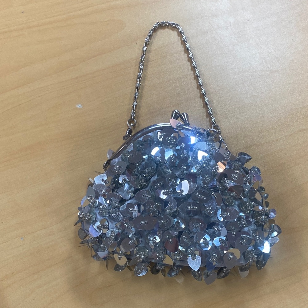 Silver Sequin Evening Bag